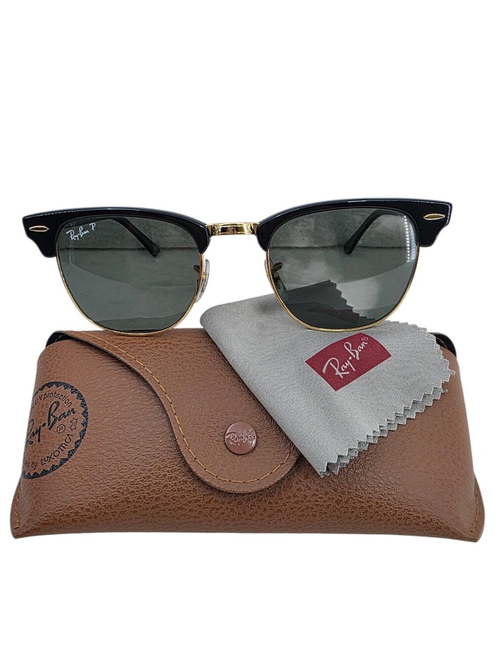 Ray-Ban Black and Gold Clubmaster Polarized Sunglasses